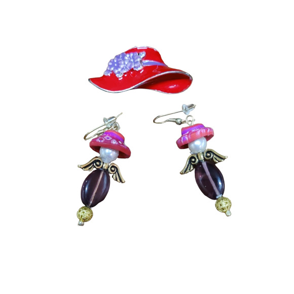 Red Hat bling collection - 2 brooches/pendents, 2 pairs earrings and bracelet - Picture 4 of 4